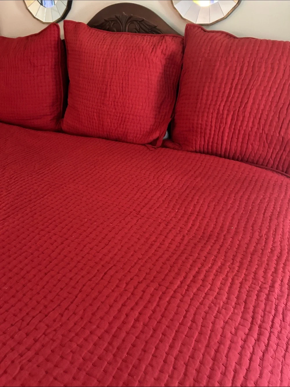 Pottery Barn brick  Red  king size Quilted Coverlet with Shams